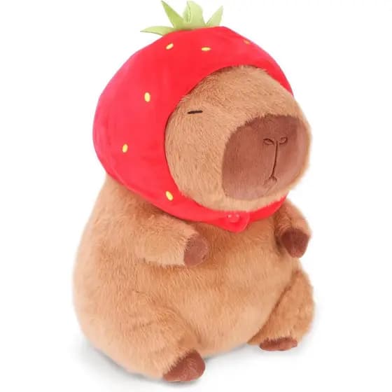 RichRabbit Cute Capivara Plush – Bicho De Pelúcia Macio De 9 Polegadas Usando Um Chapéu De Morango Adorável Presente De