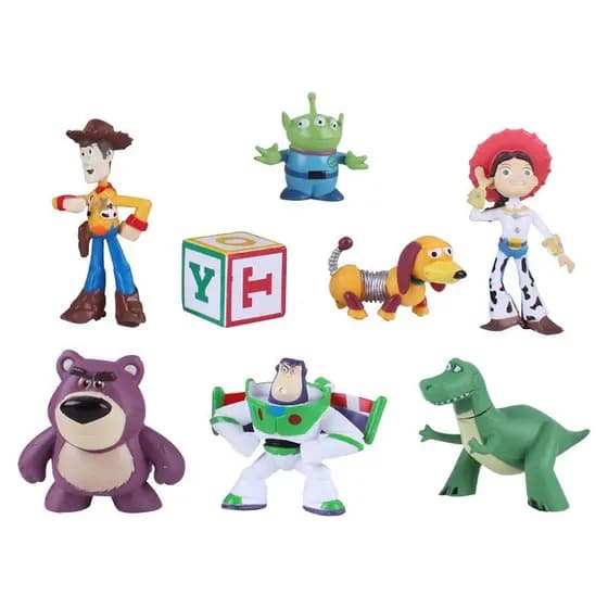 Conjunto de 8 figuras de Toy Story: Buzz Lightyear, Woody, Jessie, Rex, Spring Dog, Alien, Lotso. Bonecos articulados em
