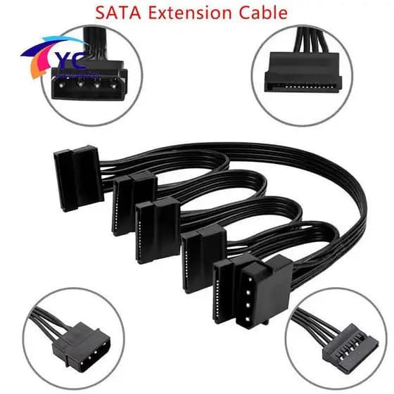 Adaptador divisor YCBR de 4 pinos, 1 macho para 3/4/5/6 fêmeas, cabo de extensão de alimentação SATA para disco rígido.