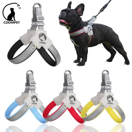 Coleira refletiva para cães, design estilo sela, adequada para cães de pequeno e médio porte.