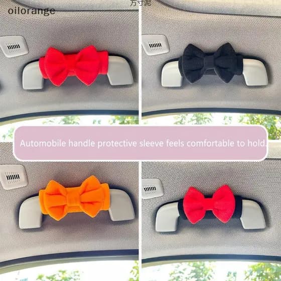OLL 1PC Capa De Apoio De Braço Do Teto Carro Camurça Macia Protetora Alça Auto Interior Bonito Gravata Borboleta Acessór