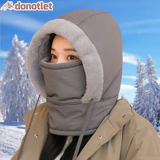 Donotlet Unissex Para Baixo Algodão Feminino Masculino Chapéu De Inverno Gorros Mais Quente À Prova De Vento Máscara Fac