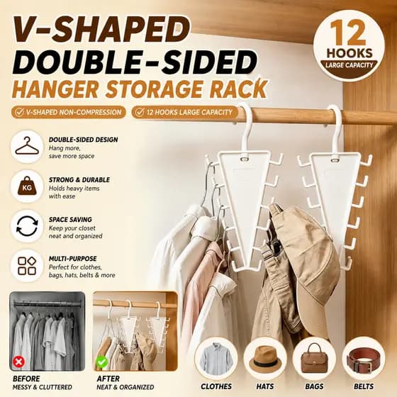 Cabide de Roupas em Forma de V com Múltiplas Camadas, Organizador de Guarda-Roupa que Economiza Espaço | Cabide Mágico