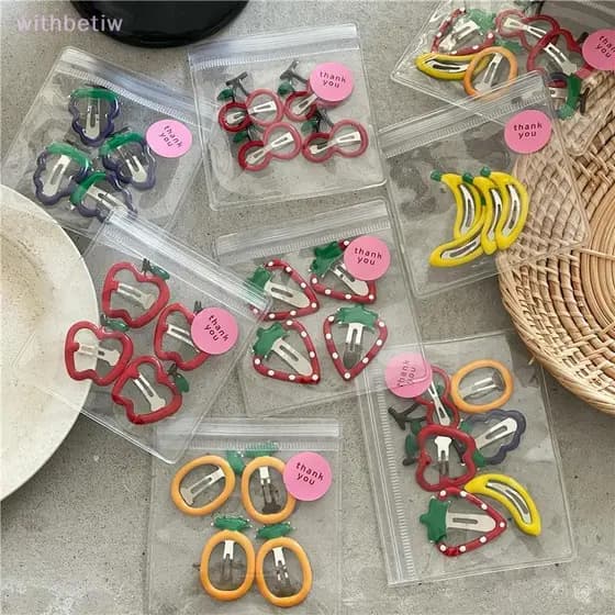 (withbetiw) Acessórios Para Cabelo De Meninas , 4 Peças , 6 Design De Frutas , Grampos De BB , Lindas Presilhas De Moran