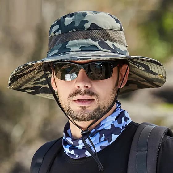 Chapéu masculino Anti-ultravioleta respirável caminhadas ao ar livre camuflagem bacia chapéu protetor solar ciclismo cha