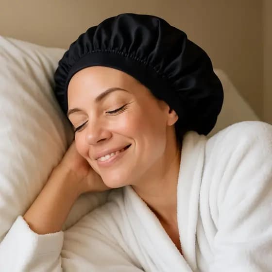 Touca de Cetim de Seda para Dormir, Touca Reutilizável para Cabelos Longos para Mulheres, Toucas Ajustáveis com Forro Ma