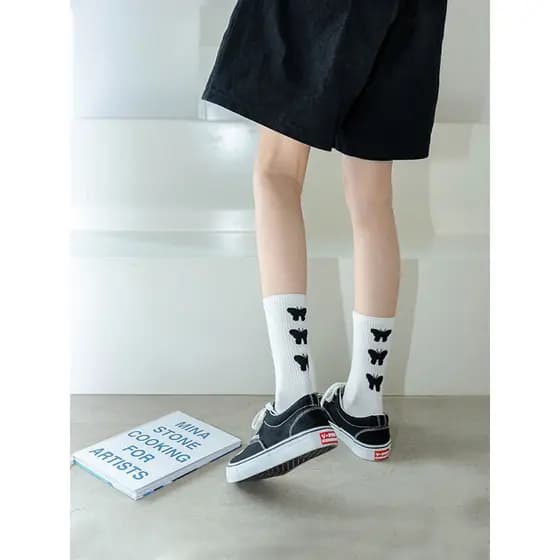 Meias de skate femininas de algodão puro ins na moda primavera verão meias borboleta japonês bonito esportes exterior us