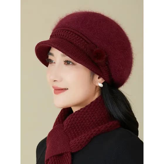 W chapéu de inverno feminino mãe forro de lã à prova de frio boné de lã de malha meia-idade idosos vovó velha senhora ch