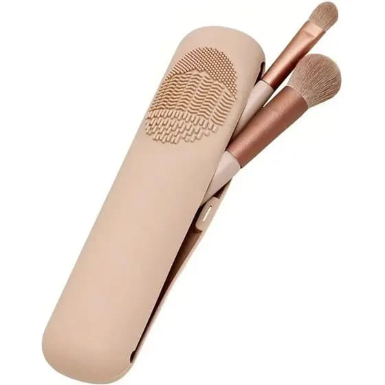 Suporte para Pincéis de Maquiagem com Fecho Magnético, Bolsa de Viagem Macia para Pincéis de Maquiagem com Limpador de P