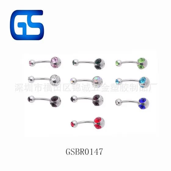 piercing umbigo bijuterias femininas ✾Anel de umbigo de diamante de aço de titânio médico dupla cabeça diamante umbigo p