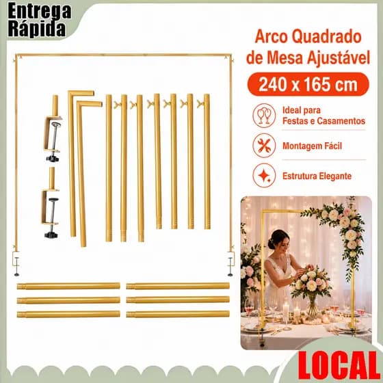 Casamento dourado Desktop arco quadrado tamanho ajustável banquete atmosfera decoração adereços