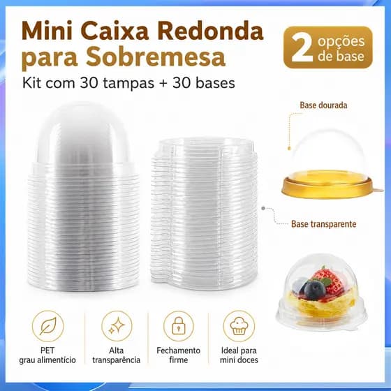 30 conjuntos Mini caixa de embalagem de sobremesa redonda transparente Macaron dourado caixa de embalagem de bolo pequen