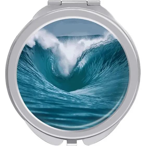 Espelho de Maquiagem OceanWave, Espelho de Bolso Dupla Face, Espelho Compacto de Viagem, Espelho Redondo Dobrável Fofo p