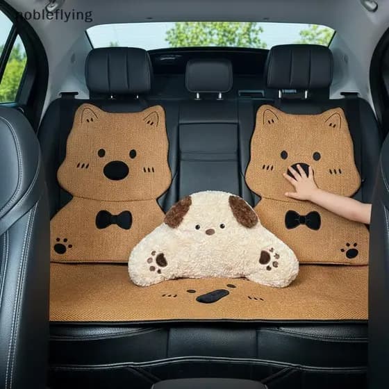 Almofada De Assento De Carro De Desenho Animado Para Cachorro , Material De Linho Respirável , Protetor De Dianteiro Mot