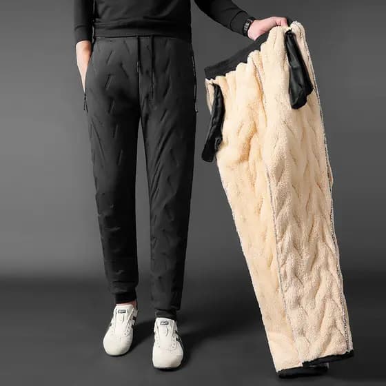 Calças de lã de cordeiro de inverno forro de lã masculino engrossado à prova de vento à prova dwindproof água quente ao