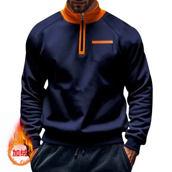 Moletom transfronteiriço masculino outono inverno gola alta meio zíper cor-bloqueio bolso velo solto moletom masculino H