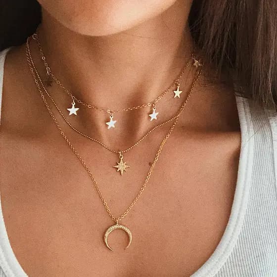 | 【bijuterias femininas】 | colar prata ♖C148 europeu americano Cross-Border elegante Popular novo estilo rua tiro estrel