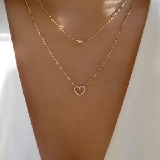 | colar prata | 【bijuterias femininas】 ♫Europeu americano Cross-Border novo estilo criativo cheio de diamante amor dupla