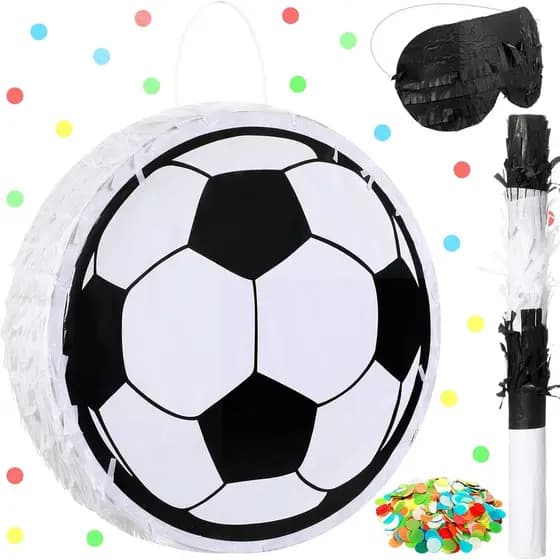 Piñata de Futebol Sratte com Bastão, Venda para os Olhos e Confete, Piñata de Bola de Futebol para Decoração de Aniversá