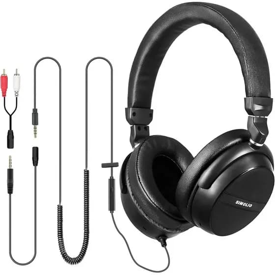 SIMOLIO Long Cord Headphones for TV and PC with Volume Control and Mic, 21.6FT/6.6M Extended Cable with Clip, RCA & 3.5m
