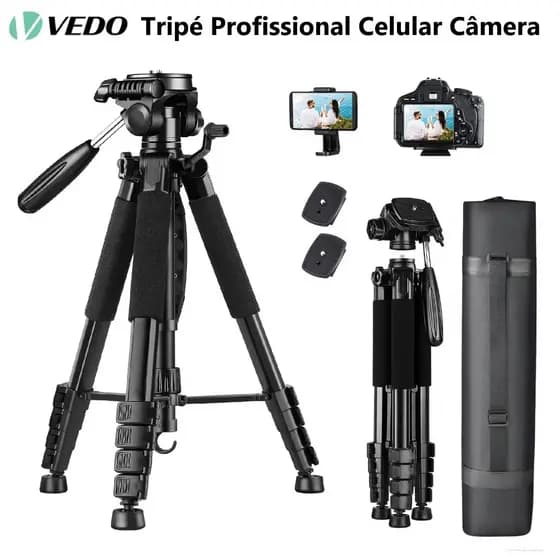 VEDO Tripé Profissional Celular Câmera 1,88 Mts Carga 6.8KG