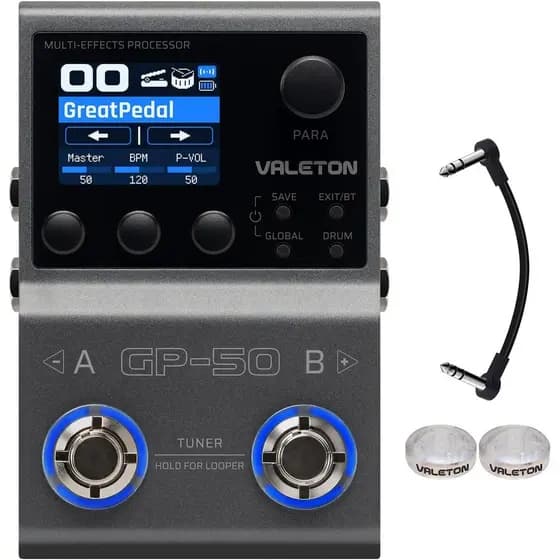 Processador de Multi-Efeitos Valeton GP-50 | NAM & IR Loader com mais de 100 efeitos HD, 9 módulos simultâneos, contro