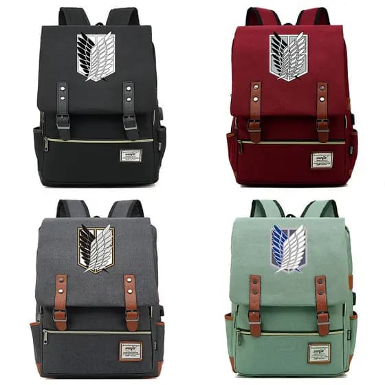 Mochila Casual Unissex com USB para Adolescentes e Estudantes, com Tema de Anime Attack on Titan Wings