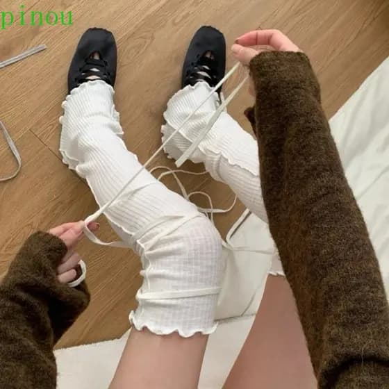 Aquecedores De Pernas PINOU Balletcore , Meias Soltas Até O Joelho Com Tiras , Capa Macia E Quente Para Botas De Ourela