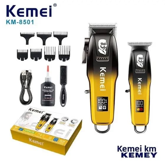 Kit Máquina De Cortar Cabelo + Aparador De Acabamento Kemei KM-8501 Profissional Recarregável