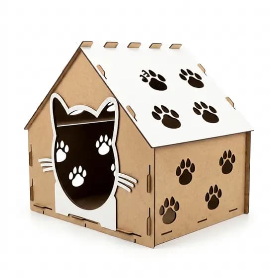 Casinha de Gato MDF Toca Pet House Decorada Arranhador Carpete Desmontável Fácil Montagem