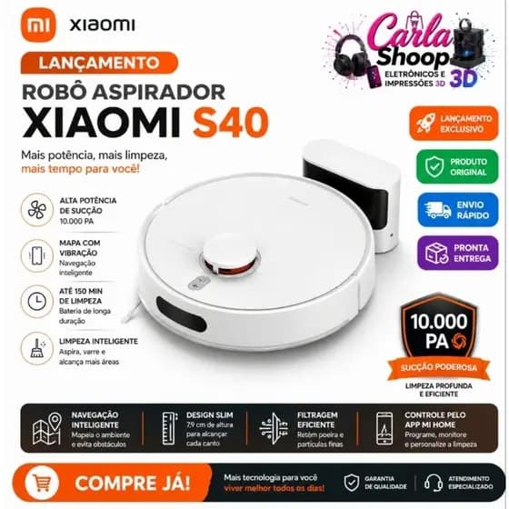Robô Aspirador Xiaomi Vacuum S40 10.000 PA Laser LDS Bivolt Lacrado Lançamento 2025