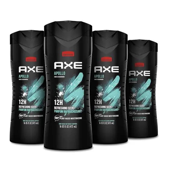 Sabonete Líquido AXE Apollo, 4 Unidades, para Frescor Duradouro, Aroma de Sálvia e Cedro, Sabonete Líquido Masculino com