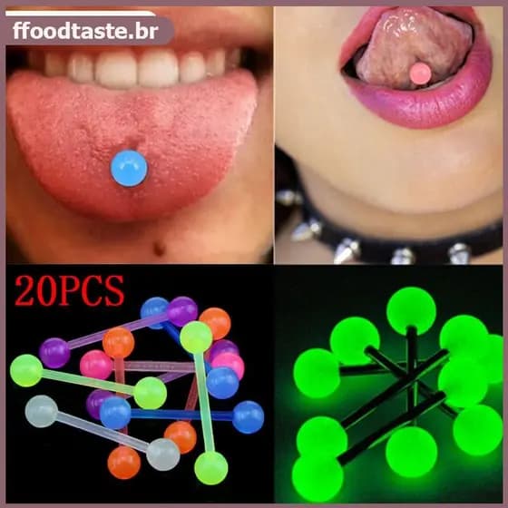 FFOOD 20 Pçs/Set Bola Luminosa Flexível Barbell Stud Língua Anel Barras Piercing Corporal
