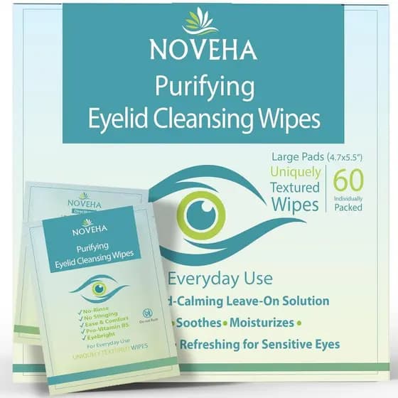 NOVEHA Lenços para Pálpebras e Cílios | Para olhos com coceira, secura, furunculos e blefarite | Toalhetes de Limpez