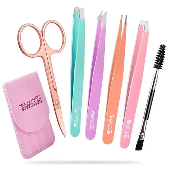 Conjunto de 6 Pinças TsMADDTs para Mulheres, Pinças para Sobrancelhas com Tesoura Curva para Pelos Encravados, Ferrament