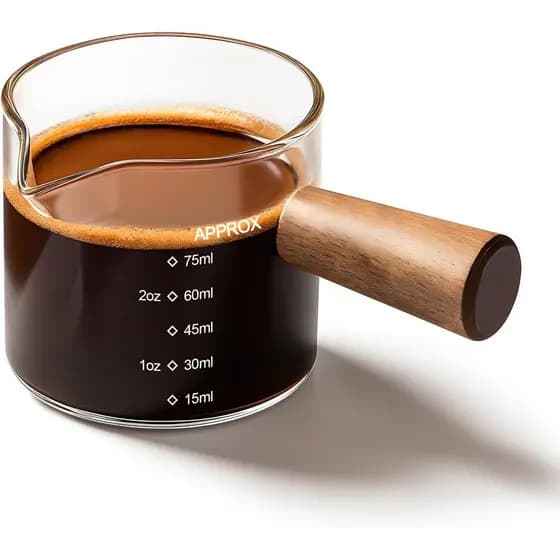YARRAMATE Copo para Espresso de 2,5 oz/75ML com Cabo de Madeira, Copo Demitasse de Vidro Transparente com Marcações de E