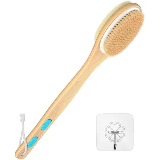 Escova para Costas para Banho, Escova de Banho com Cabo Longo e Lados Macios e Duros, Esfoliante Corporal