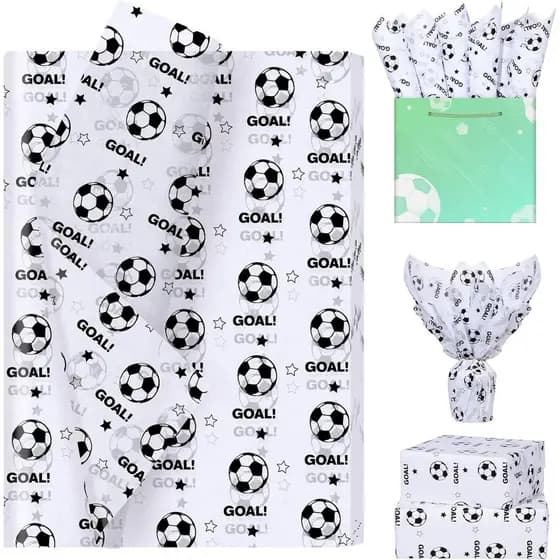 Papel de Seda para Futebol, 100 Folhas, Papel de Embrulho Esportivo para Sacolas de Presente - Papel de Embrulho com Est
