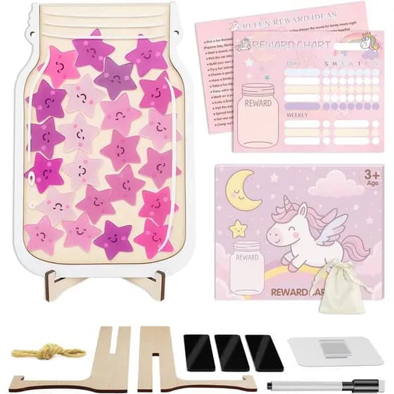 Conjunto de Jarra de Recompensas Magnética Yoink Unicorn, Sistema de Recompensas com 24 Fichas de Estrelas Coloridas e Q