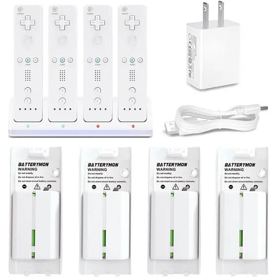 Conjunto de Carregador de Bateria Compatível com Controle Remoto Wii e Wiiu: 4 Baterias Recarregáveis, Estação de Carreg