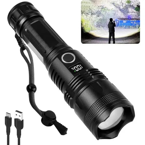 Lanterna LED Cinlinso de Alto Lúmen Recarregável, Lanterna Super Brilhante, 3 Modos, À Prova d'Água IPX7, Lanterna de Al