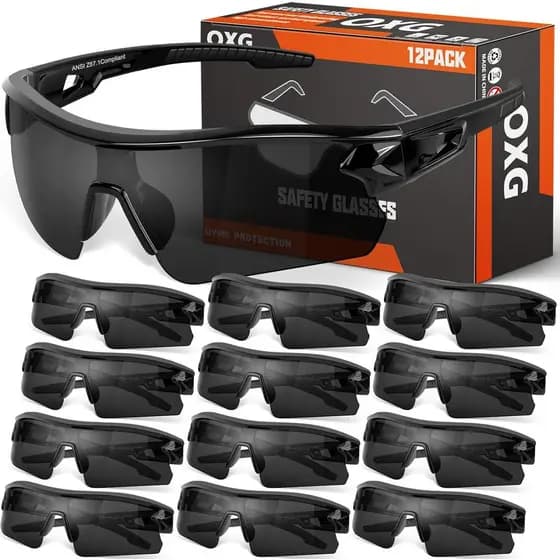 Óculos de Segurança OXG, Pacote com 12, para Homens e Mulheres, ANSI Z87.1, Óculos de Trabalho com Lentes Resistentes a