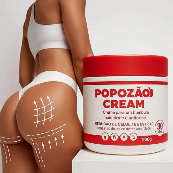 Creme Popozão 200g Anticelulite e Firmador de Glúteos Efeito Aquecimento Controlado Melhora a Textura da Pele ORIGINAL