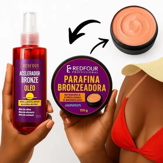 kit 2 em 1 Acelerador De Bronze redfour 120ml + Parafina Bronzeadora RedFour 150g original