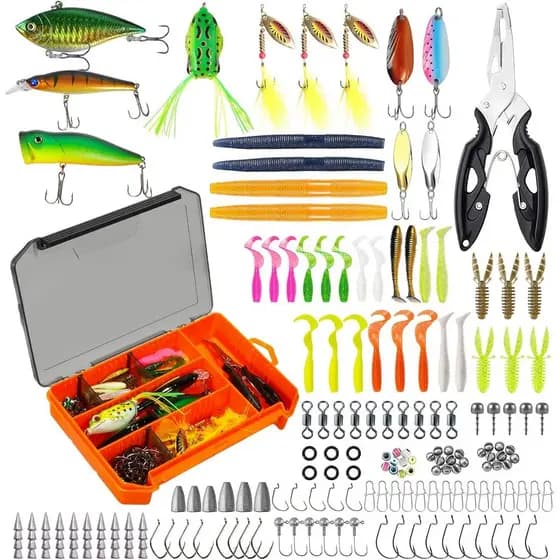Kit de 154 Iscas de Pesca com Caixa de Acessórios, Iscas Macias, Flutuadores, Anzóis, Pesos, Cabeças de Jig para Pesca d