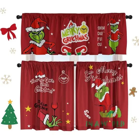 Cortinas de Natal para Cozinha, Decoração Festiva de Inverno para Janelas Pequenas, Design de Natal em Estilo Fazenda Ve