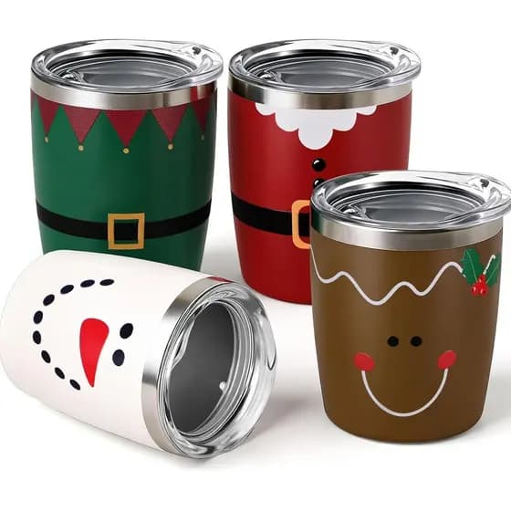NatuBeau Conjunto de Presente de Natal com 4 Peças, Mini Copos de Shot com Meia de Natal, Tampas e Canudos, Copos de Nat