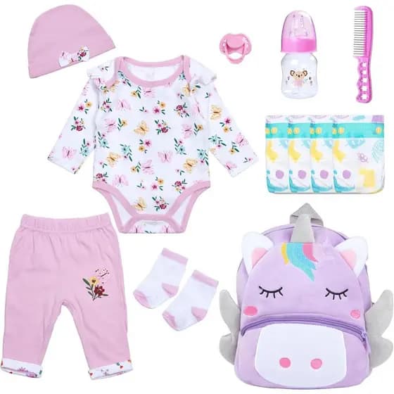 Roupas para Bonecas Reborn, Conjunto de Flores Roxas para Meninas, Acessórios 12 Peças para Bonecas Reborn de 17-22 Pole