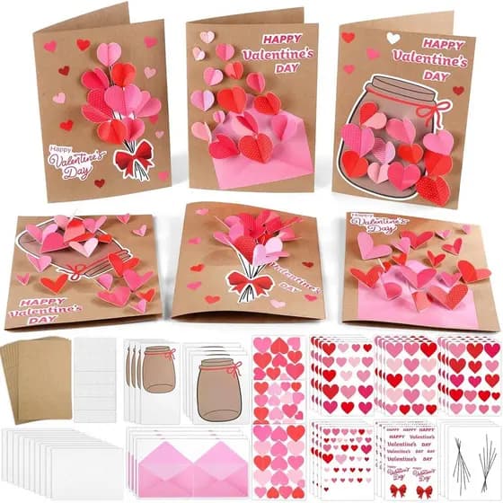 ojustbeok 24 Conjuntos de Kit de Criação de Cartões DIY para o Dia dos Namorados, Cartões de Saudação com Pote de Doces