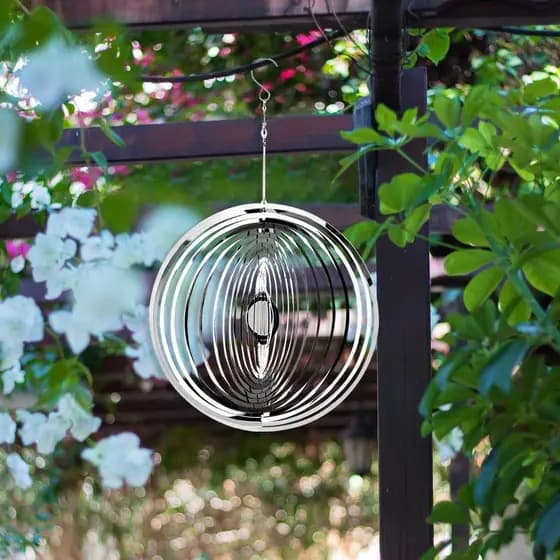 Moinho de Vento Suspenso para Decoração Externa em Metal, Moinhos de Vento Prateados para Quintal e Jardim, Escultura de